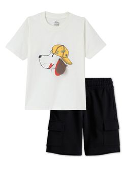 FUNKRAFTS - Boys Off White Premium Half Sleeves Printed T-Shirt and Shorts