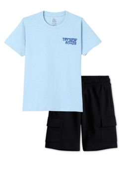 FUNKRAFTS - Boys Sky Blue Premium Half Sleeves Printed T-Shirt Shorts
