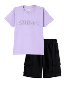 FUNKRAFTS - Boys Purple Premium Half Sleeves Graphic Printed T-Shirt and Shorts