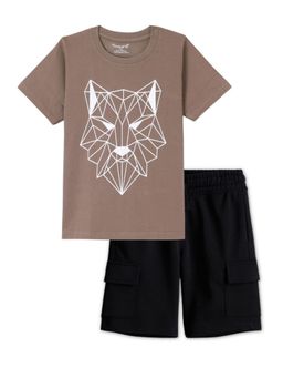 FUNKRAFTS - Boys Brown Premium Half Sleeves Tiger Printed T-Shirt and Shorts