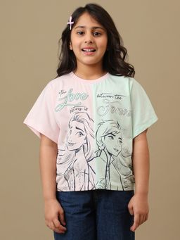 Kidsville - Official Frozen Anna and Elsa Girls Silver Glitter Printed Boxy Fit T-shirt