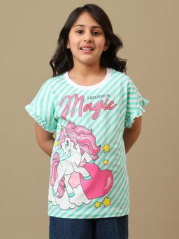 Kidsville - Unicorn Girls Graphic Printed Ruffled T-shirt