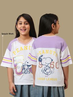 Kidsville - Official Peanuts Girls Transparent Sequins Printed boxy Fit T-shirt