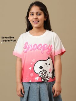 Kidsville - Official Peanuts Snoopy Girls Glitter Graphic Printed Boxy Fit T-shirt