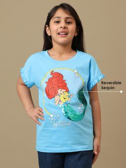 Kidsville - Official Disney Princess Ariel Girls Sequins Graphic Printed T-shirt