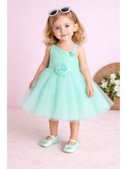 Blabber - Woven Party Frock with Floral Applique and Booties