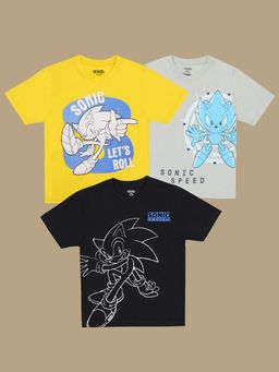 Kidsville - Official Sonic Graphic Printed T-shirt (Pack Of 3)