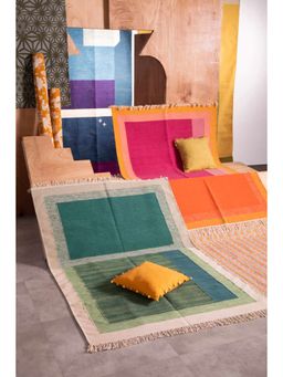 Freedom Tree - Jade Door Pure Cotton and Wool Multi-Color Woven Rug (4x6 feet)