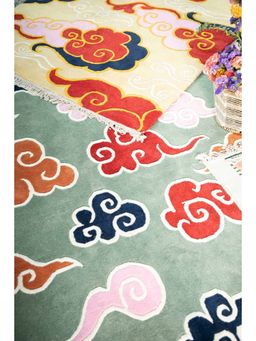 Freedom Tree - Stormy Cloud Bagh Pure Cotton and Wool Green Woven Rug (8x5 feet)