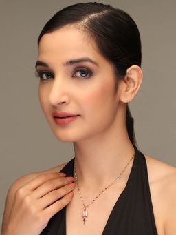 Laida - Rose Gold Plated AD Studded Lock and Key pendant with chain