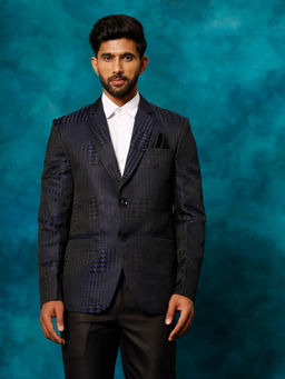 Vastramay - Mens Navy Blue Self Design Houndstooth Blazer
