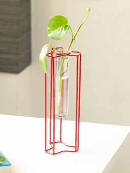 ExclusiveLane - Modern Glass Garden Test Tube Table Planter-Vase (10 Inch, Red)