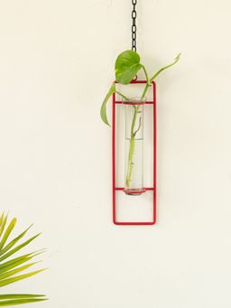 ExclusiveLane - Modern Glass Garden Test Tube Hanging Planter-Vase (10 Inch, Red)