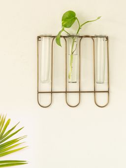 ExclusiveLane - Modern Glass Garden Test Tube Wall Planter-Vases (10 Inch, Golden)