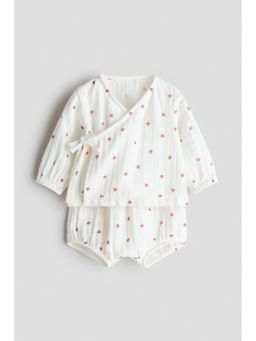 H&M - Girls White 2-piece wrapover muslin set