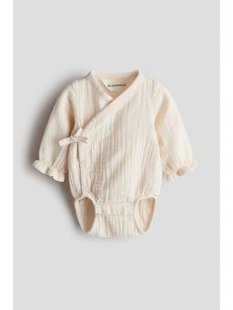 H&M - Girls Beige Cotton muslin romper suit