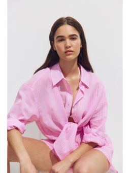 H&M - Women Pink Cotton beach shirt