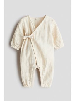H&M - Unisex Beige Cotton muslin romper suit