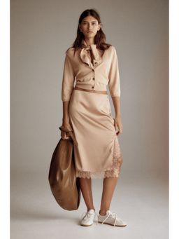 H&M - Women Beige Scarf-collar cardigan