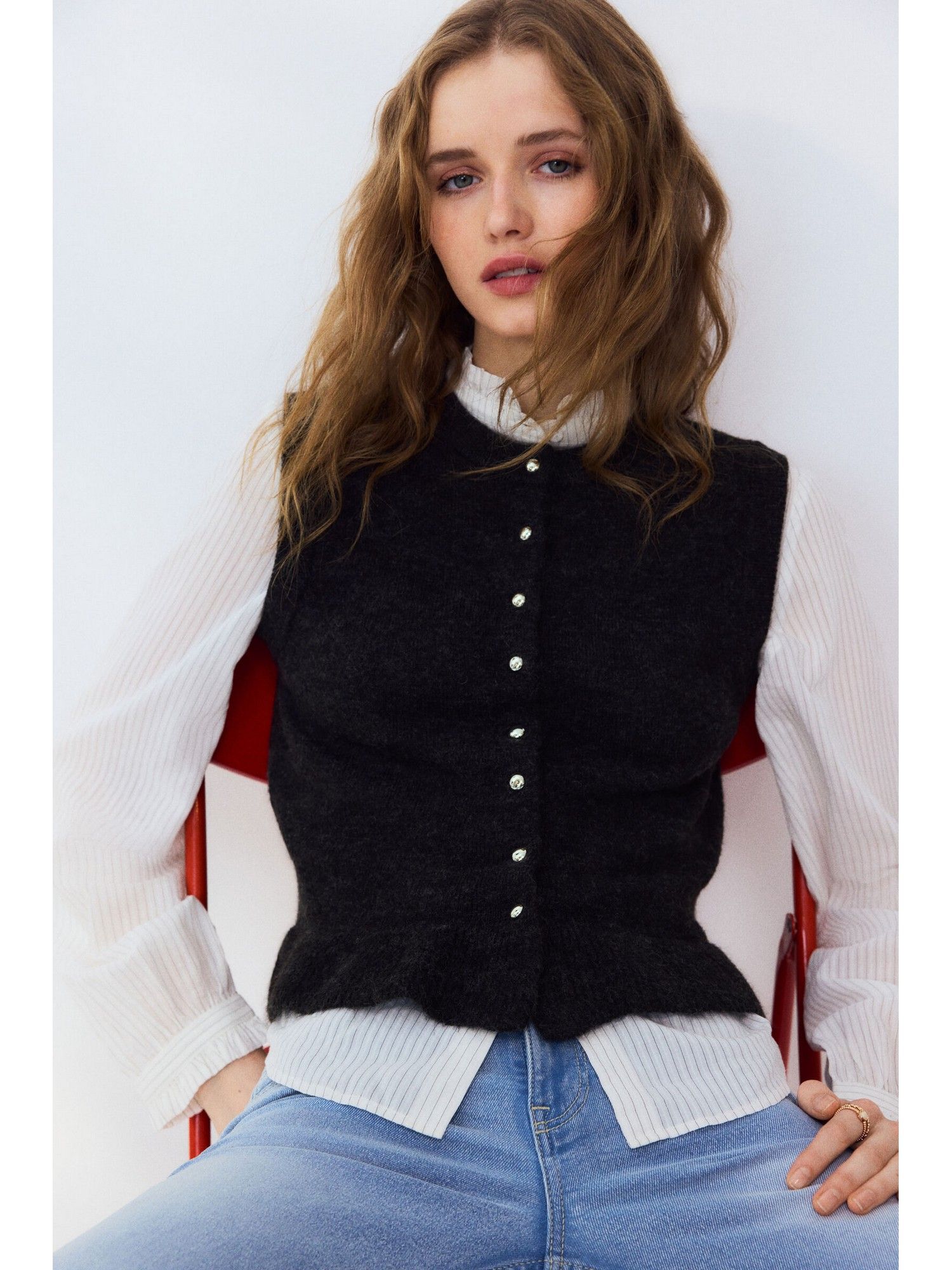 h&m Women Grey Knitted waistcoat-picture-36