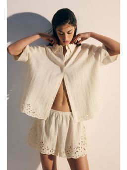 H&M - Women White Broderie anglaise beach shirt