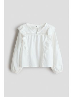 H&M - Girls White Frill-trimmed cotton Top