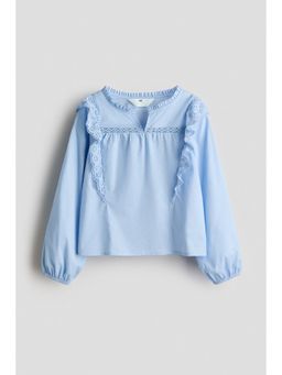H&M - Girls Blue Frill-trimmed cotton Top