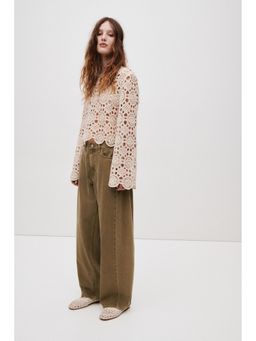 H&M - Women Beige Baggy Barrel Regular Waist Jeans