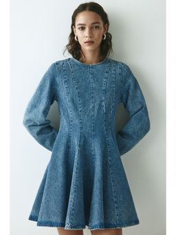 H&M - Women Blue Flared-skirt denim dress