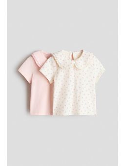 H&M - Girls White 2-pack collared cotton tops