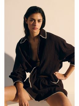 H&M - Women Brown Oversized beach shirt