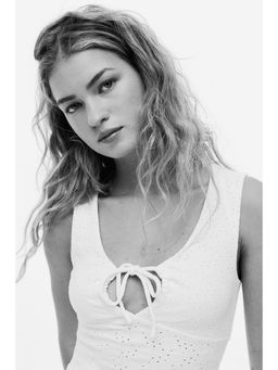 H&M - Women White Pointelle-knit top