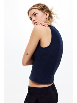 H&M - Women Blue Pointelle-knit top