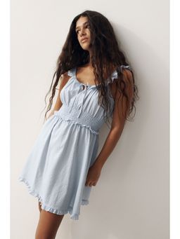 H&M - Women Blue Frill-trimmed dress
