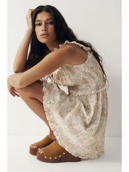 H&M - Women Beige Frill-trimmed dress