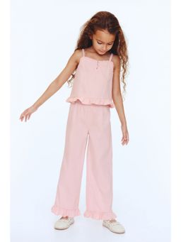 H&M - Girls Pink 2-piece frill-trimmed seersucker set