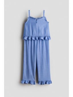 H&M - Girls Blue 2-piece frill-trimmed seersucker set