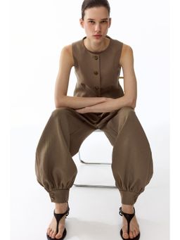 H&M - Women Beige Balloon-leg twill trousers