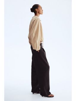 H&M - Women Brown Barrel-leg twill trousers
