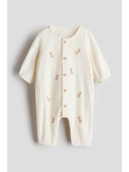 H&M - Unisex Beige Embroidery-detail romper suit