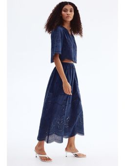 H&M - Women Blue Broderie anglaise cotton skirt