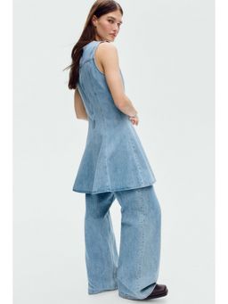 H&M - Women Blue Flared-skirt denim dress