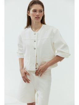 H&M - Women White Collarless denim jacket