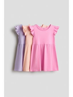 H&M - Girls Pink 3-pack flutter-sleeved dresses
