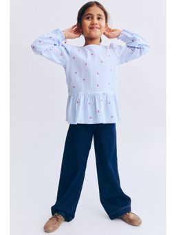 H&M - Girls White Seersucker peplum Top