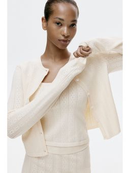 H&M - Women Beige Pointelle-knit viscose-blend cardigan