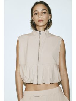 H&M - Women Beige Bubble-hem gilet