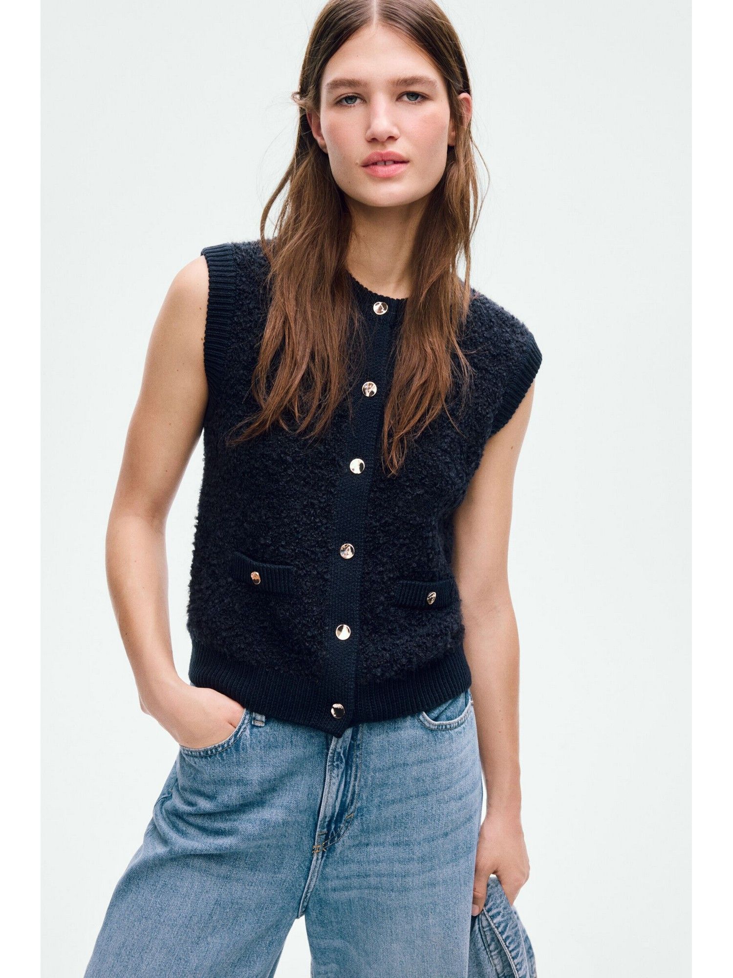h&m Women Blue Boucl-knit waistcoat-picture-32