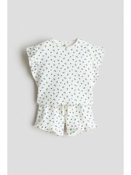 H&M - Girls White 2-piece patterned cotton set