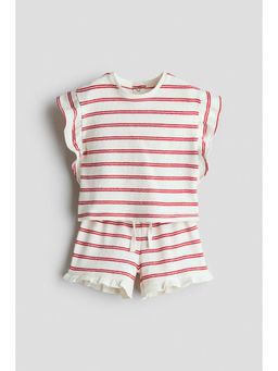 H&M - Girls White 2-piece patterned cotton set
